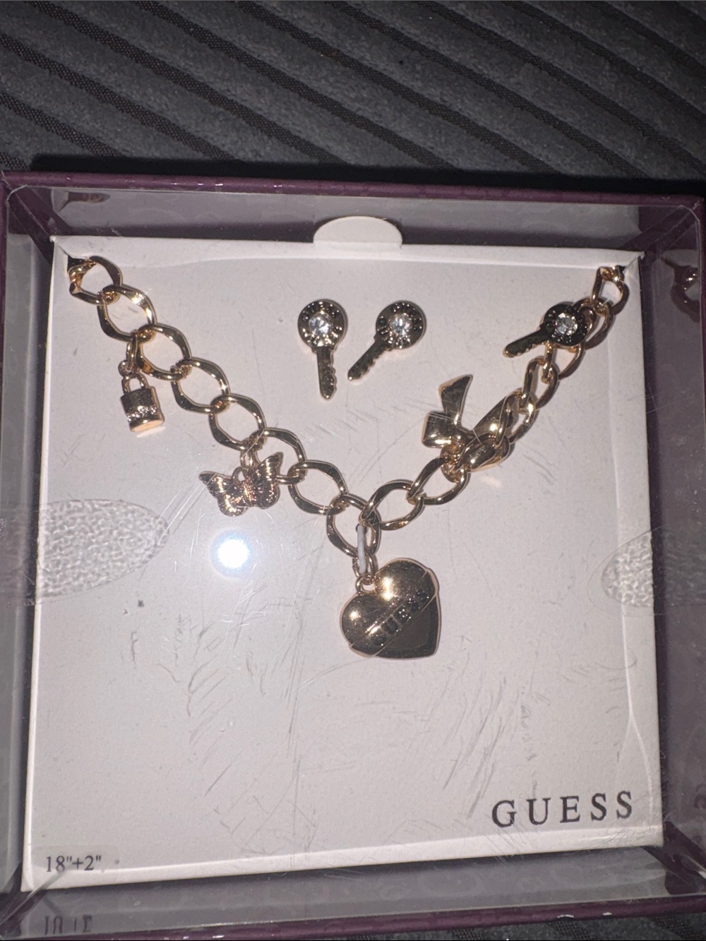GUESS Gold-Tone Heart Charm necklace and Stud Earrings Set